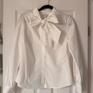Nine West Ivory Bow Tie Button-Front Blouse